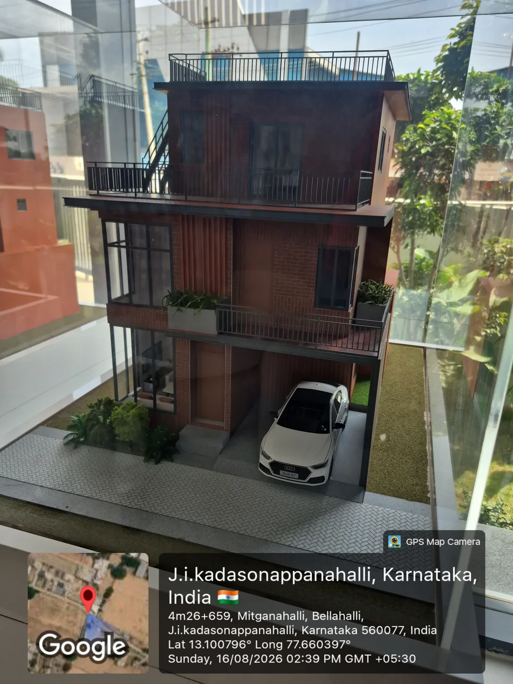 Scale model of the 4 BHK villa at HPR Shades of Green showing the front elevation, Kannuru - Bagaluru Road, North Bangalore