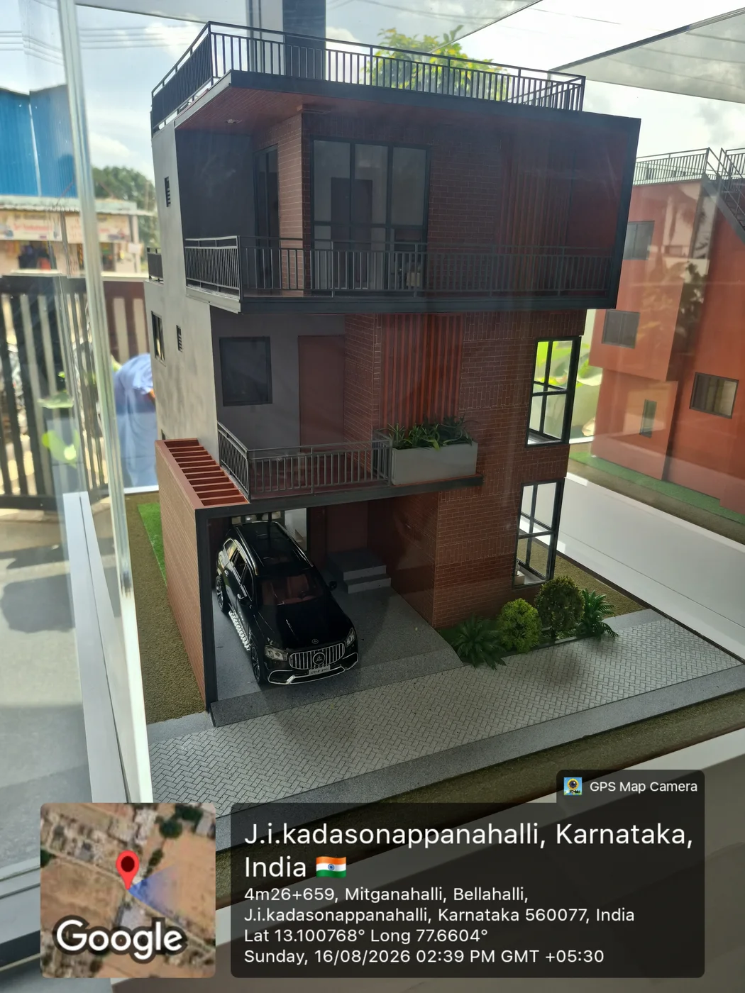 Scale model of the HPR Shades of Green 4 BHK villa showing the G+2 configuration and roof terrace, Kadusoppanahalli, Bengaluru
