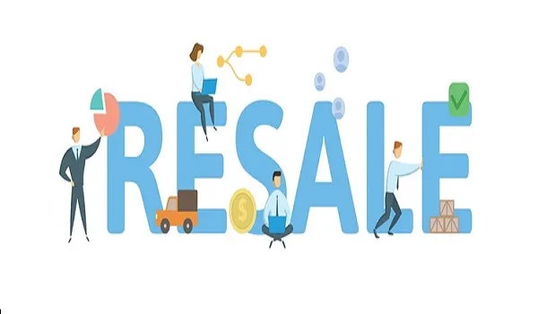 Illustrated graphic of the word Resale with people and property icons